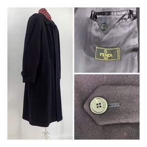 VINTAGE FENDI Cashmere Wool Top Coat Navy Large